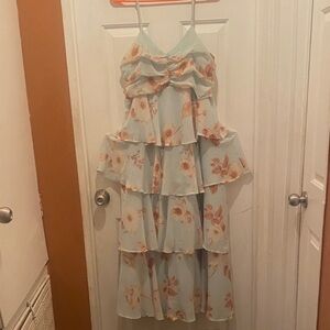 a new day Floral Tiered Dress - Light Blue and Orange